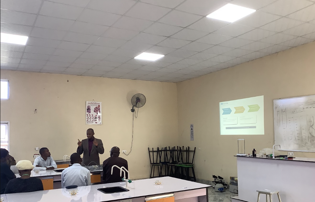 Delivering a session at Achievers University, Ondo State