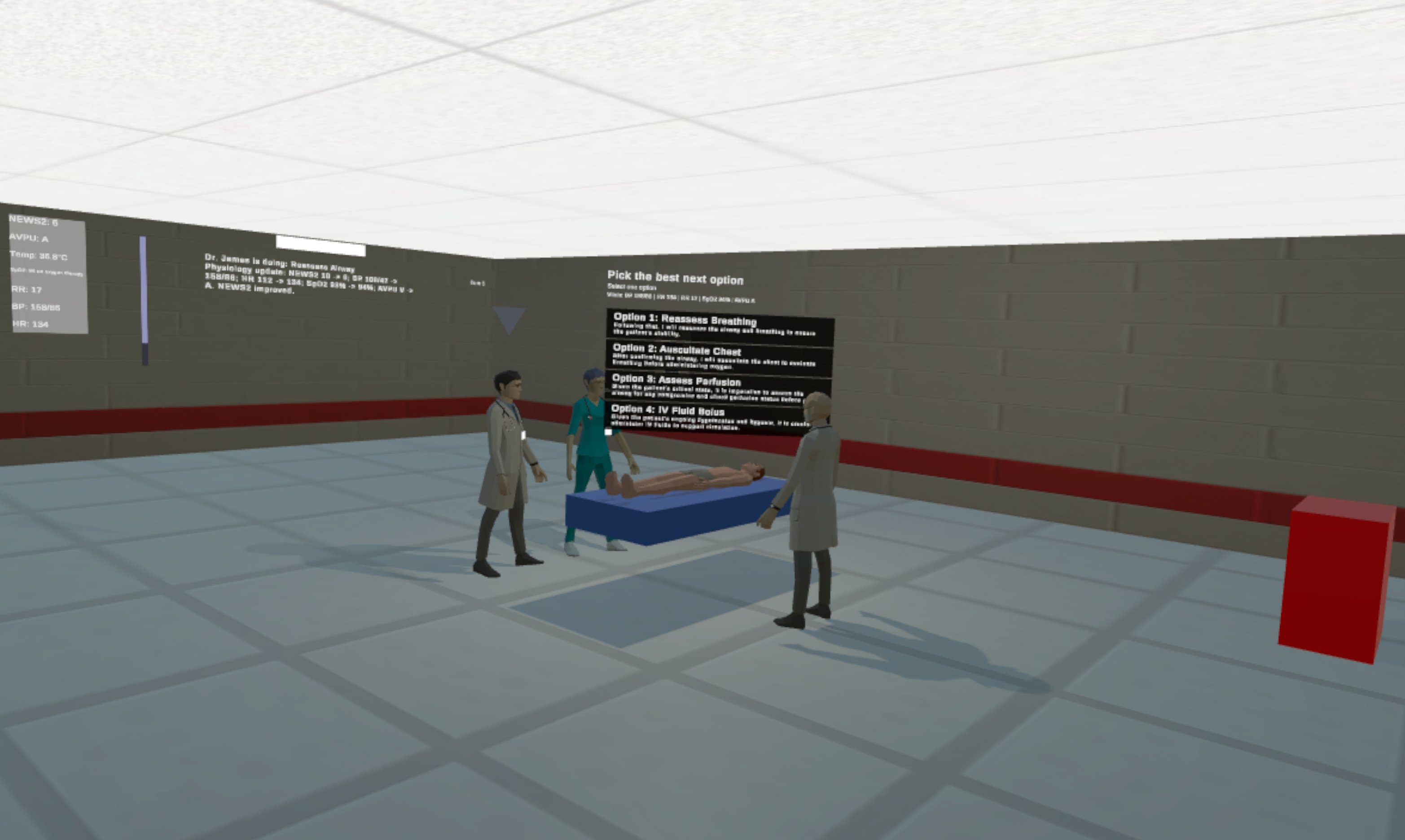The version 1.1 headset offline variant, showing the structured choice menu served from the pre-sampled response library with no network connection.